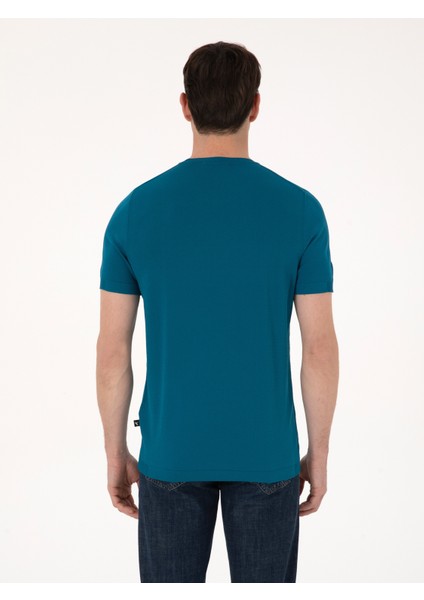 Erkek Petrol Mavisi Slim Fit Bisiklet Yaka Triko T-shirt 50311875-VR102