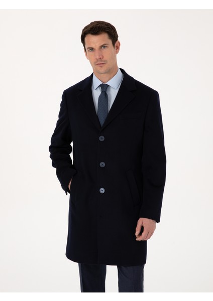 Erkek Lacivert Slim Fit %100 Kaşmir Palto 50314889-VR033