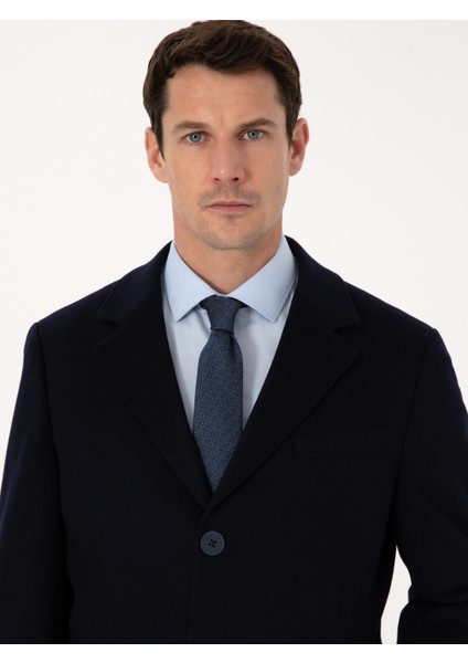 Erkek Lacivert Slim Fit %100 Kaşmir Palto 50314889-VR033