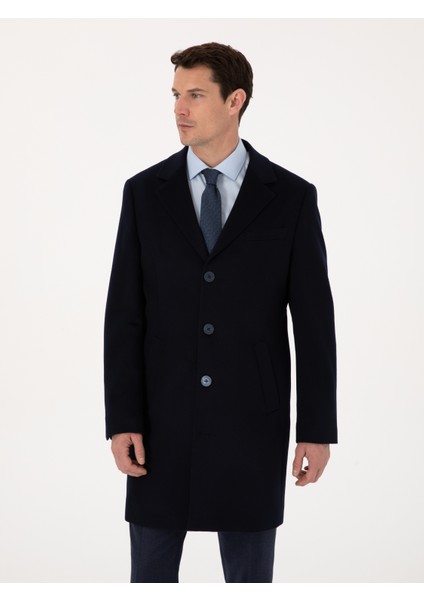 Erkek Lacivert Slim Fit %100 Kaşmir Palto 50314889-VR033