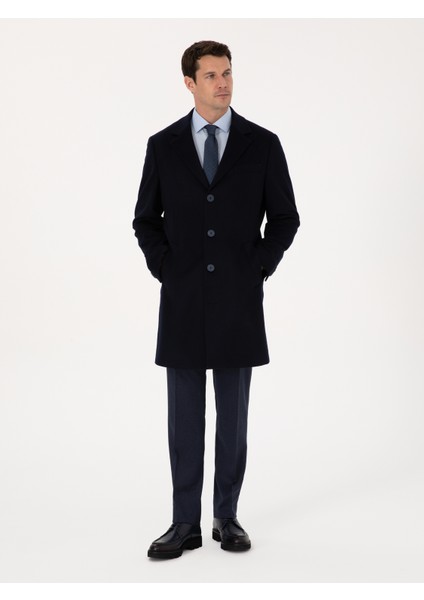 Erkek Lacivert Slim Fit %100 Kaşmir Palto 50314889-VR033