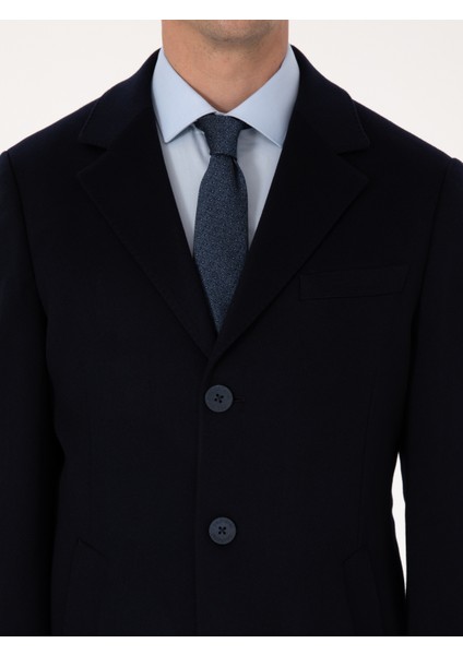 Erkek Lacivert Slim Fit %100 Kaşmir Palto 50314889-VR033