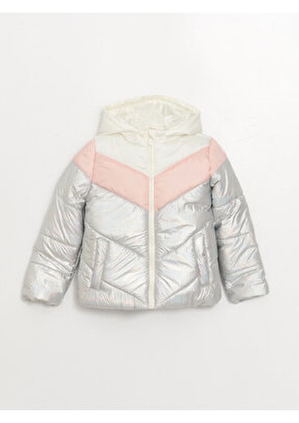 Kapüşonlu Renk Bloklu Kız Çocuk Şişme Mont