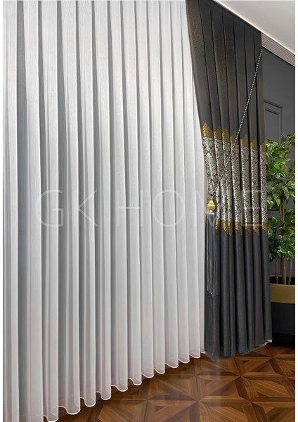 Pano Fon Perde Koyu Gri Damask Çiçek Desenli Fon Perde Sık Pile 1/3 Tek Kanat fiyatları