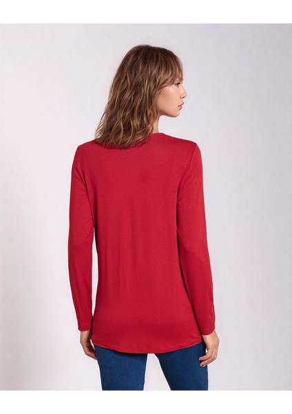 Kadın Bisiklet Yaka Esnek Desenli Taşlı Viskon Uzun Kol Curve Büyük Beden Bluz indirimleri