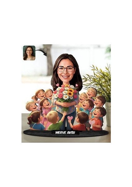 Kişiye Özel Kadın Öğretmen Tasarımlı Karikatür Biblo -11, Öğretmene Hediye, Öğretmenler Günü