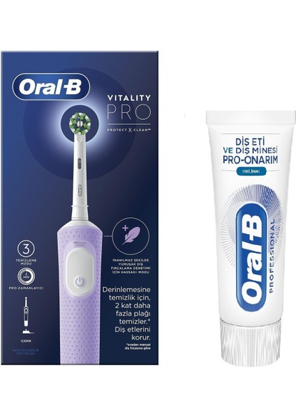 Şarjlı Elektrikli Diş Fırçası Vitality Pro Lila +Oral-B Pro Onarım 50ML Diş Macunu