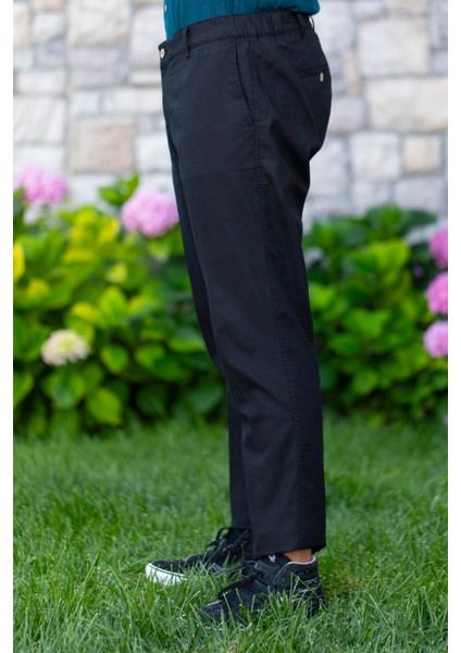 Flamlı Pamuk Düğmeli Erkek Yazlık Pantolon Siyah Syh modelleri