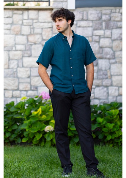 Flamlı Pamuk Düğmeli Erkek Yazlık Pantolon Siyah Syh fırsatları