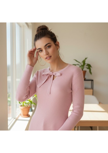 Kadın Triko Fiyonk Yaka Basic Body