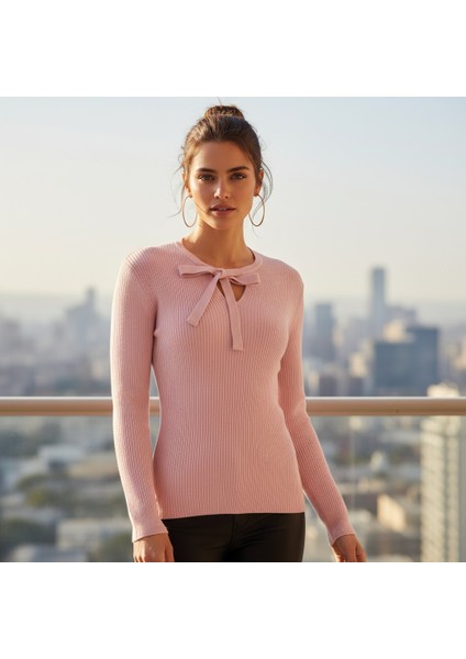 Kadın Triko Fiyonk Yaka Basic Body modelleri