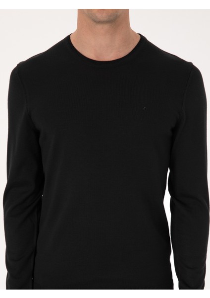 Erkek Siyah Slim Fit Yün Karışımlı Bisiklet Yaka Basic Triko Kazak 50318854-VR046