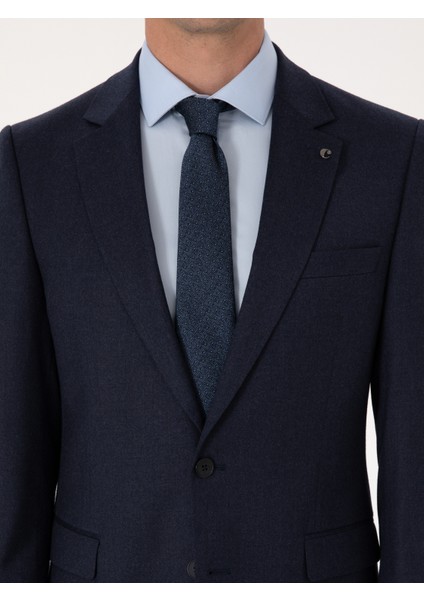 Erkek Lacivert Slim Fit Yün Karışımlı Mikro Desenli Klasik Ceket 50310061-VR033
