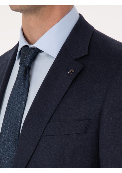 Erkek Lacivert Slim Fit Yün Karışımlı Mikro Desenli Klasik Ceket 50310061-VR033