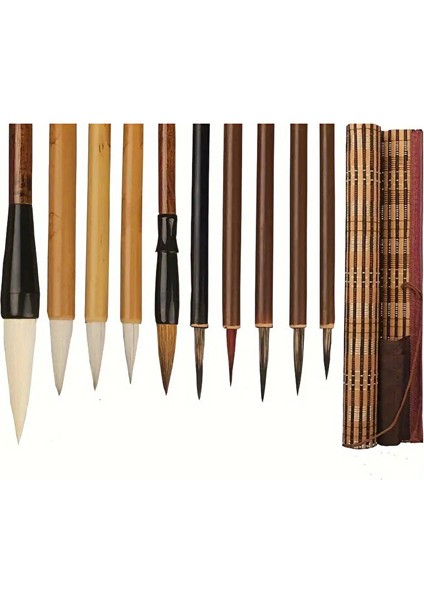 12 Parça Bambu ve Keçi Kılı Fırçalar Seti Kaligrafi Suluboya Akrilik Yağlı Guaj Boya Için Uygundur