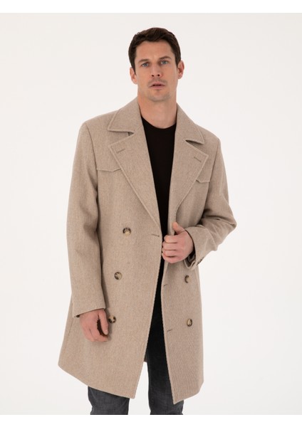 Erkek Bej Regular Fit Yün Karışımlı Kaban Kaşe 50311634-VR011