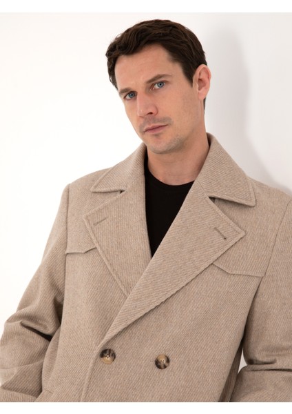 Erkek Bej Regular Fit Yün Karışımlı Kaban Kaşe 50311634-VR011