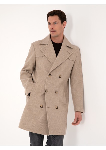 Erkek Bej Regular Fit Yün Karışımlı Kaban Kaşe 50311634-VR011
