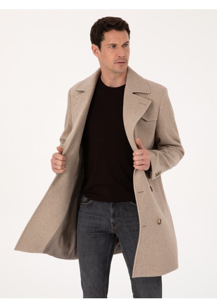 Erkek Bej Regular Fit Yün Karışımlı Kaban Kaşe 50311634-VR011