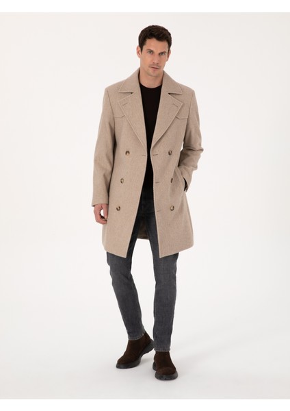 Erkek Bej Regular Fit Yün Karışımlı Kaban Kaşe 50311634-VR011