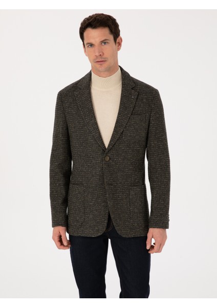 Erkek Haki Slim Fit Yün Karışımlı Spor Ceket 50272700-VR027