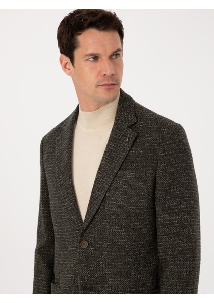 Erkek Haki Slim Fit Yün Karışımlı Spor Ceket 50272700-VR027