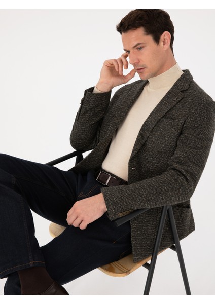 Erkek Haki Slim Fit Yün Karışımlı Spor Ceket 50272700-VR027