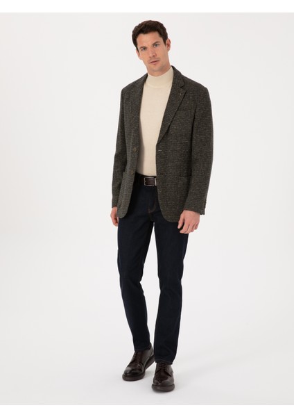 Erkek Haki Slim Fit Yün Karışımlı Spor Ceket 50272700-VR027