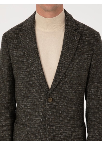 Erkek Haki Slim Fit Yün Karışımlı Spor Ceket 50272700-VR027