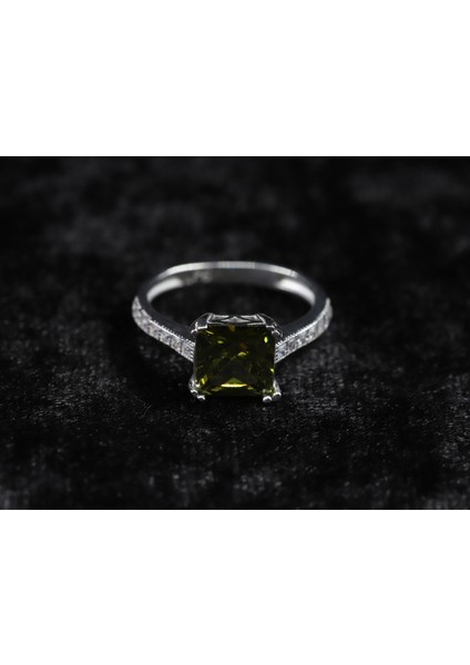Kare Tektaş Kadın Yüzük, Yeşil Tektaş Gümüş Yüzük, Peridot Tektaş Kadın Yüzük fırsatları