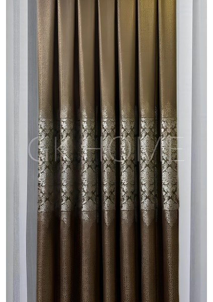 Pano Fon Perde Kahve Damask Çiçek Desenli Fon Perde Sık Pile 1/3 Tek Kanat fırsatları