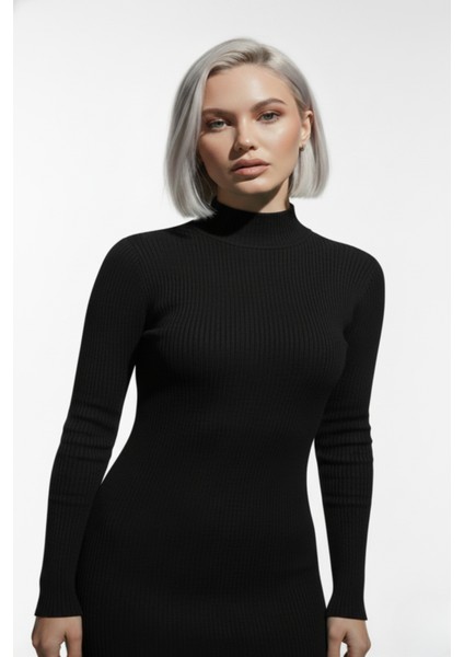 Kadın Balıkçı Yaka Siyah Uzun Elbise fiyatları