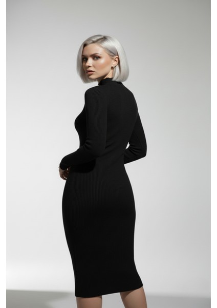 Kadın Balıkçı Yaka Siyah Uzun Elbise modelleri