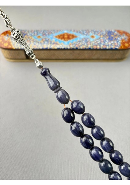 Bülbül Atölye Işçiliği Gümüş Püsküllü Alman Sıkma Kehribarı Tespih