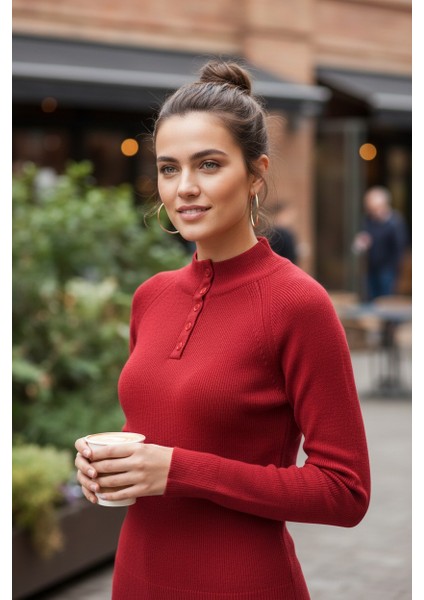 Kadın Düğmeli Triko Body