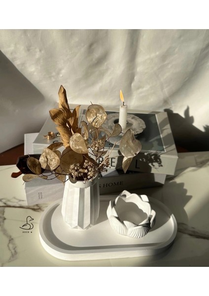 Geometrik Desenli Vazo ve Lotus Çiçek Görünümlü Dekoratif Set fiyatları