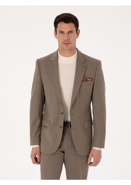 Erkek Camel Slim Fit Yün Karışımlı Mikro Desenli Klasik Ceket 50310061-VR015