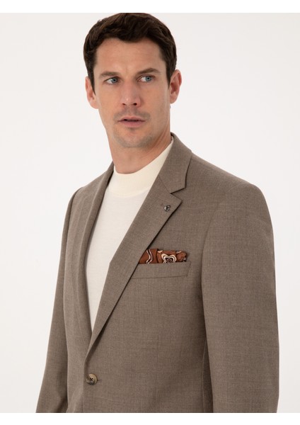 Erkek Camel Slim Fit Yün Karışımlı Mikro Desenli Klasik Ceket 50310061-VR015