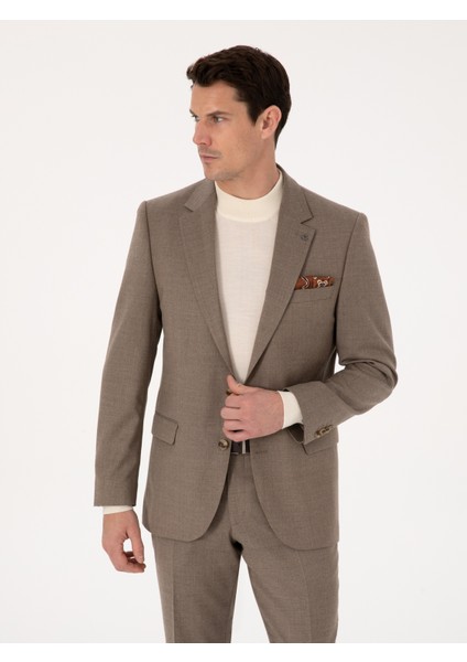 Erkek Camel Slim Fit Yün Karışımlı Mikro Desenli Klasik Ceket 50310061-VR015