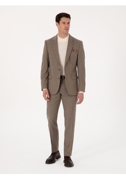 Erkek Camel Slim Fit Yün Karışımlı Mikro Desenli Klasik Ceket 50310061-VR015