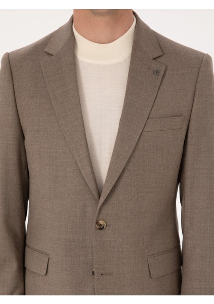 Erkek Camel Slim Fit Yün Karışımlı Mikro Desenli Klasik Ceket 50310061-VR015