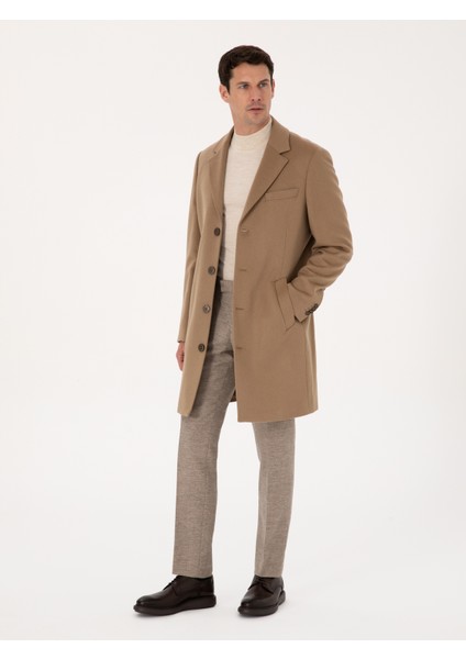 Erkek Camel Slim Fit %100 Kaşmir Palto 50314889-VR015