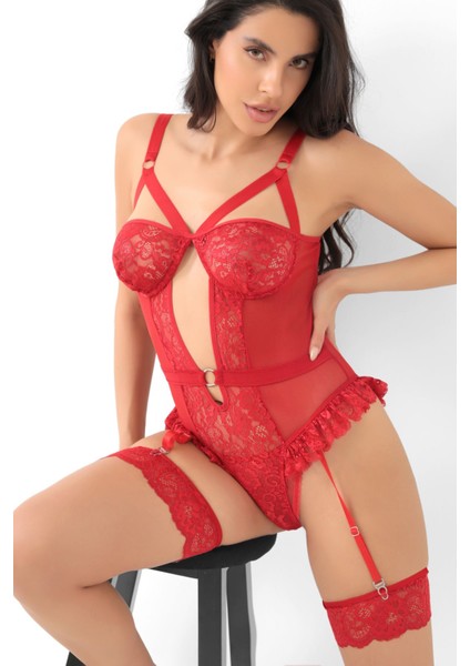 Afrodit Kırmızı Sexy Jartiyer Takım -1050