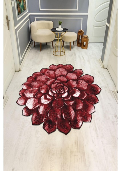 Kırmızı Lazer Çiçek Desenli Dijital Baskı Kaymaz Tabanlı Halı H0430
