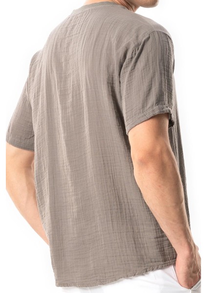 Kısa Kol Erkek Ribanalı Yazlık Müslin Tshirt Gri Gri fırsatları