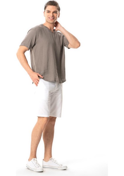 Kısa Kol Erkek Ribanalı Yazlık Müslin Tshirt Gri Gri indirimleri