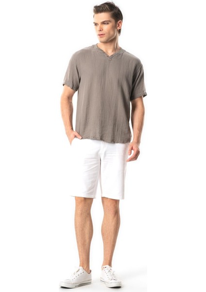 Kısa Kol Erkek Ribanalı Yazlık Müslin Tshirt Gri Gri