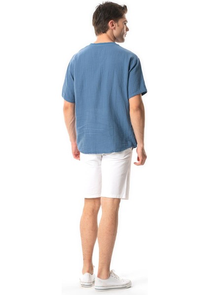 Kısa Kol Erkek Ribanalı Yazlık Müslin Tshirt Indigo Indg fiyatları
