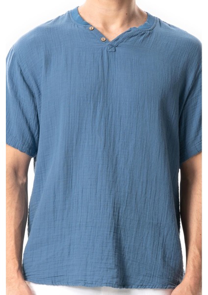Kısa Kol Erkek Ribanalı Yazlık Müslin Tshirt Indigo Indg modelleri