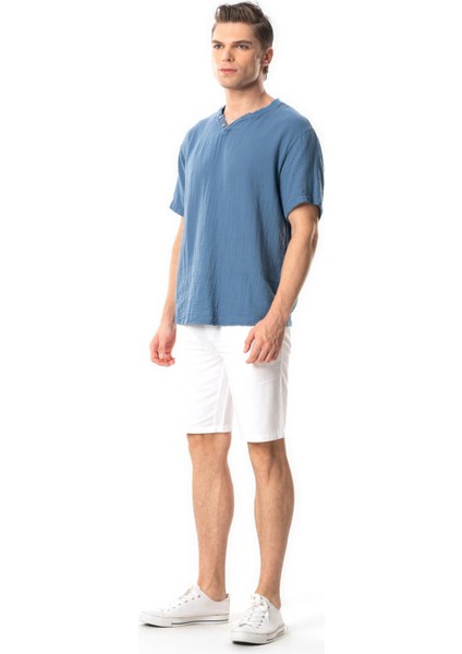 Kısa Kol Erkek Ribanalı Yazlık Müslin Tshirt Indigo Indg fırsatları